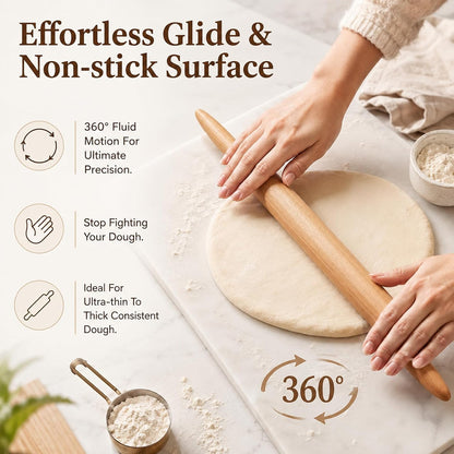 12.6 Inch French Rolling Pin, Tapered Solid Beechwood Dough Roller