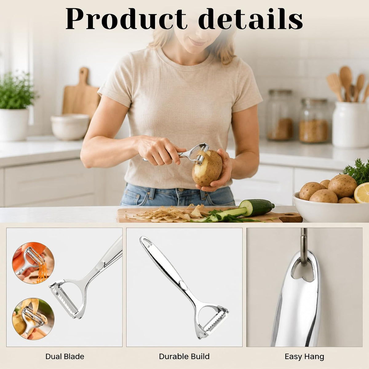 2-in-1 Julienne Peeler Vegetable Peeler for Kitchen, Peeling and Shredding, Vegetable Peeler Julienne Slicer for potato, cabbage, carrot, cucumber,fruit