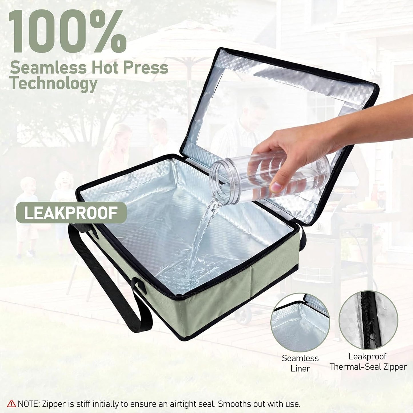 BANGIE BBQ Meat Resting Blanket & 9x13 Foil Pan Carrier - Leakproof Insulated Casserole Transport Bag with Visual Window, Rigid Hard Bottom - Birthday Father's Day Grilling Gifts for Men, Dad,Green