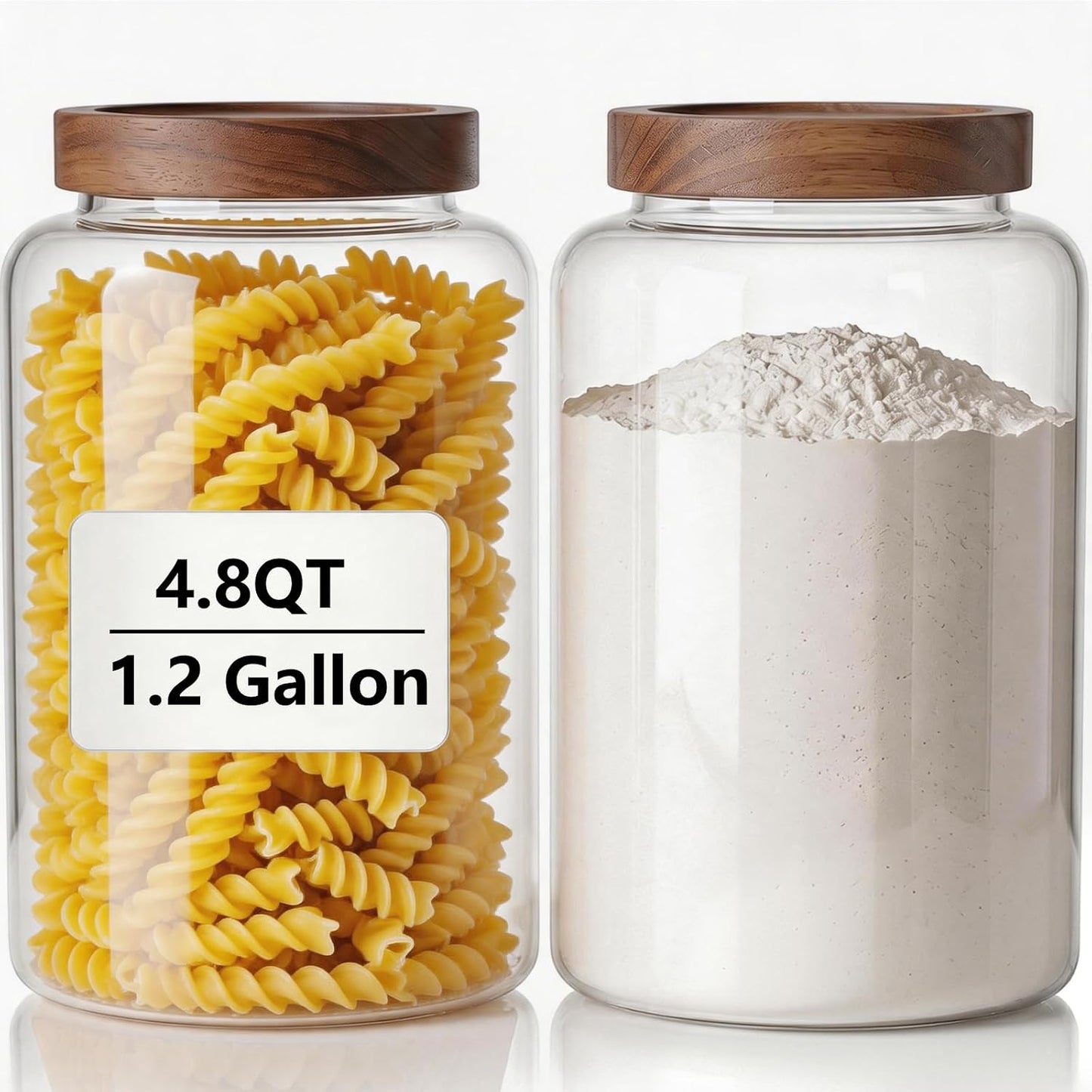 Joypeace 2 Pack 1.2 Gallon Large Glass Jars with Airtight Screw-On Lids, 155 oz Food Storage Containers, Large Canisters for Flour, Rice, Sugar, and Dry Goods to Organize Your Kitchen Pantry