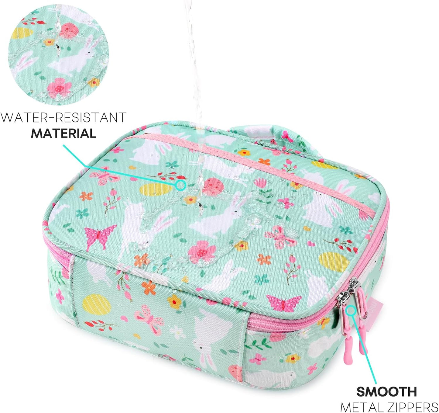 mibasies Kids Lunch Box for Girls Toddler, Insulated and Reusable Lunch Bag for School, Pink Rainbow