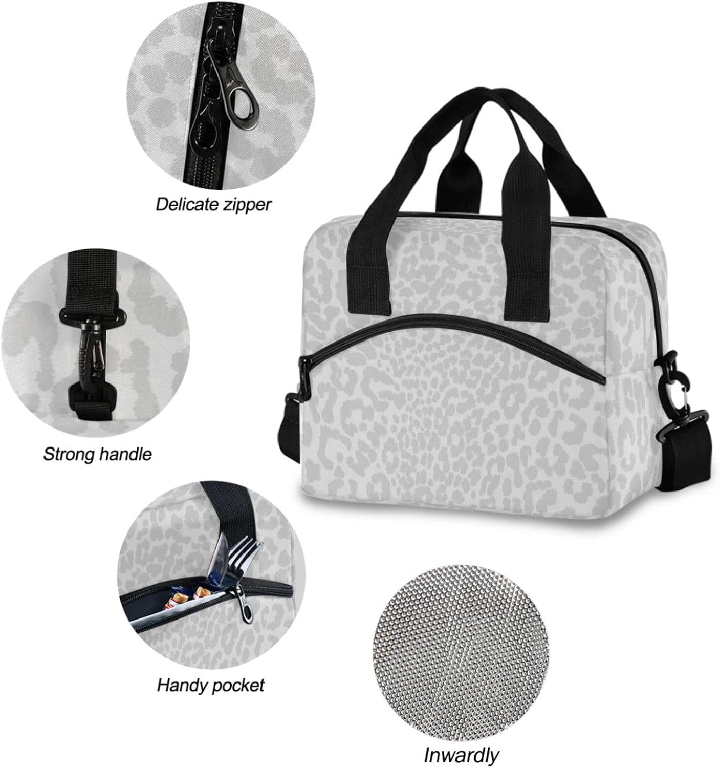 Colorful Leopard Insulated Lunch Bag Rainbow Animals Skin Print Reusable Cooler Lunch Tote Box with Shoulder Strap for Work Picnic School Beach