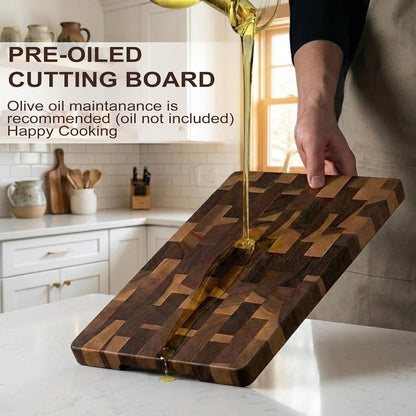 Premium 3-Piece End-Grain Cutting Board Set, Wooden Cutting Boards for Kitchen, Reversible Chopping Board, Built-In Handles, Knife-Friendly,Durable Butcher Block for Kitchen Prep & Charcuterie Serving