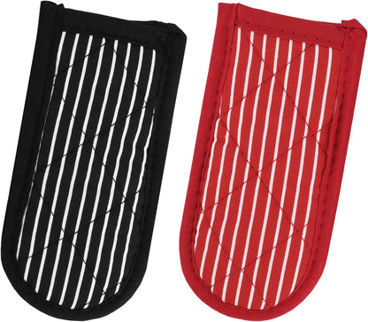 ZUFECY 2-Pack Cotton Handle Covers, Heat Resistant Pot Handle Sleeves, Black and Red Striped Design for Cast Iron Skillets and Pans
