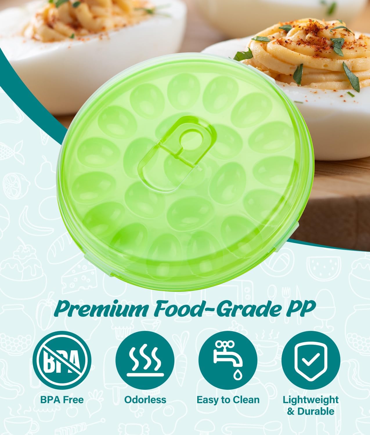 Deviled Egg Container with Lid, 3 Pack Stackable Deviled Egg Platter with Handle, 66-Slot Egg Carrier Tray for Fridge Storage, Easter, Christmas, Parties, Picnic, Dishwasher/Freezer Safe