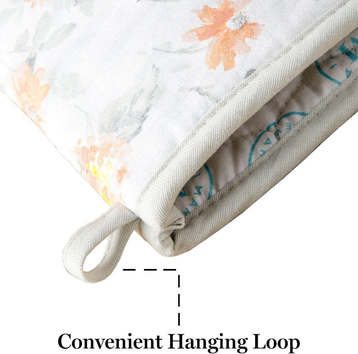 Martha Stewart Amber Floral Oven Mitt & Pot Holder Set 2-Pack, Blue/Green, OM: 7"x13" & PH: 7"x10"