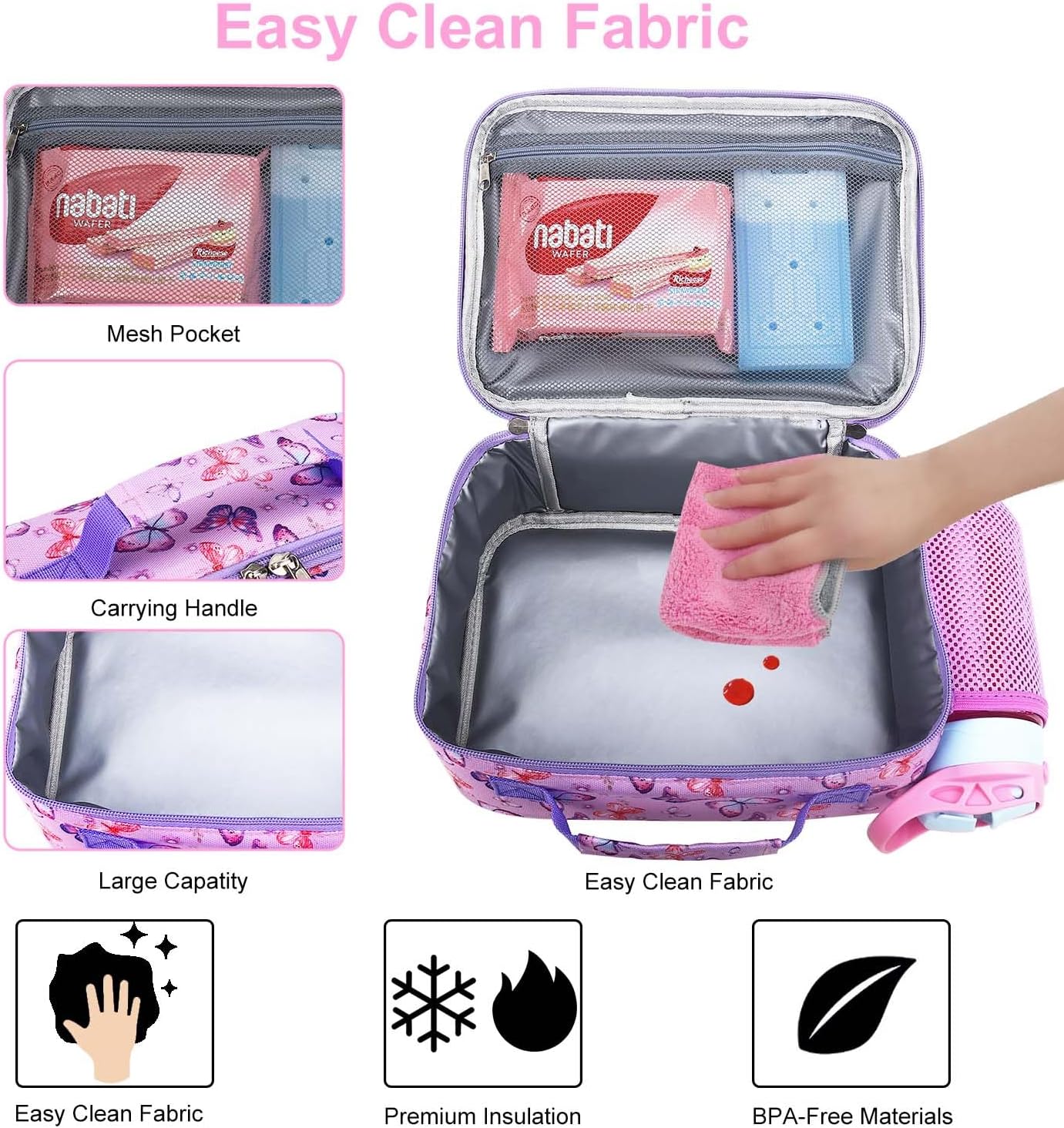 RHCPFOVR Kids Lunch Bag - Insulated Lunch Box for Boys Girls,Washable Lunch Bag and Reusable Toddler Leak-proof Lunchbox for School and Daycare - Colors B