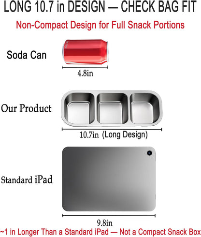 KTKUDY Stainless Steel Snack Container for Kids & Adults - Large - Leak-Proof 3-Compartment Stackable Snack Lunch Box for Daycare, School, Work & Travel