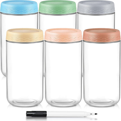 DRKIO 16 Oz Overnight Oats Containers with Lids - 6 Pack Glass Storage Jars with Airtight Lids Wide Mouth Mason Food Jars Great for Meal Prep Salad Chia Pudding Snacks Yogurt Sugar Spice Cereal