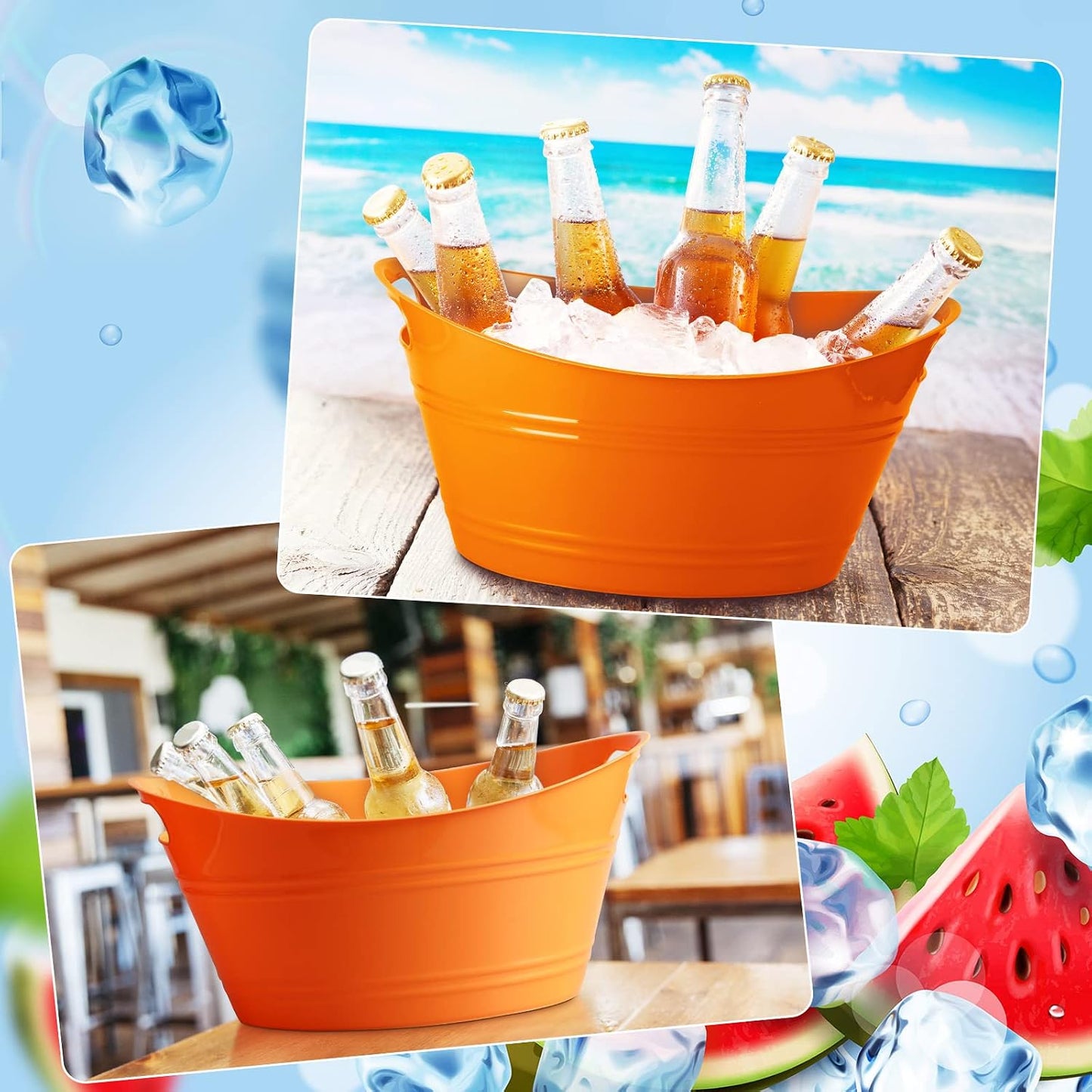 Patelai 6 Pcs Ice Buckets Bulk, Plastic Ice Buckets with Handles, Oval Storage Tub, Large Capacity Drink Tub for Party Bar Wine Beer Champagne Beverage Bottle Cooler(4.5 Liter,Clear)