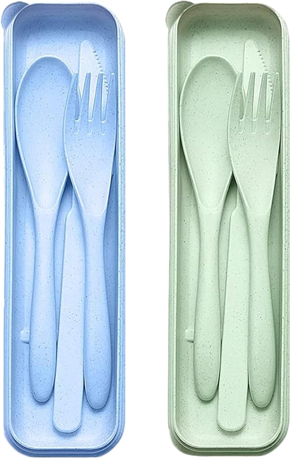Reusable Travel Utensils Set with Case, 2 Sets Wheat Straw Portable Knife Fork Spoons Camping Cutlery for Lunch Box, Eco-Friendly BPA Free Plastic Tableware for Kids Adults Work Picnic (Purple+Pink)