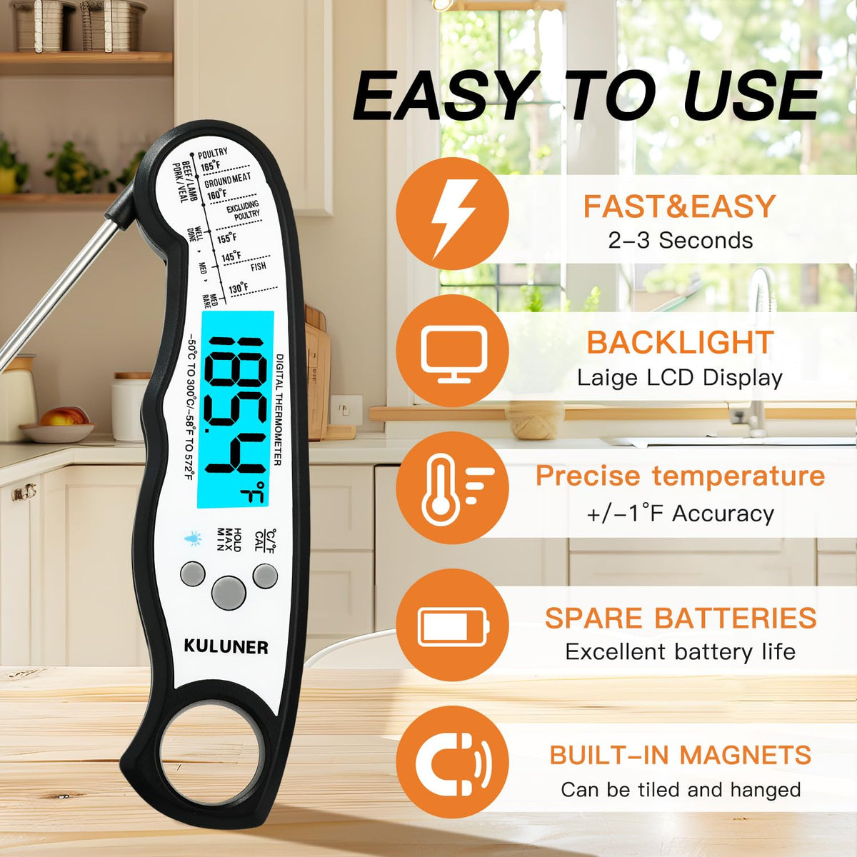 KULUNER Digital Instant Read Meat Thermometer for Cooking, Food,Grill