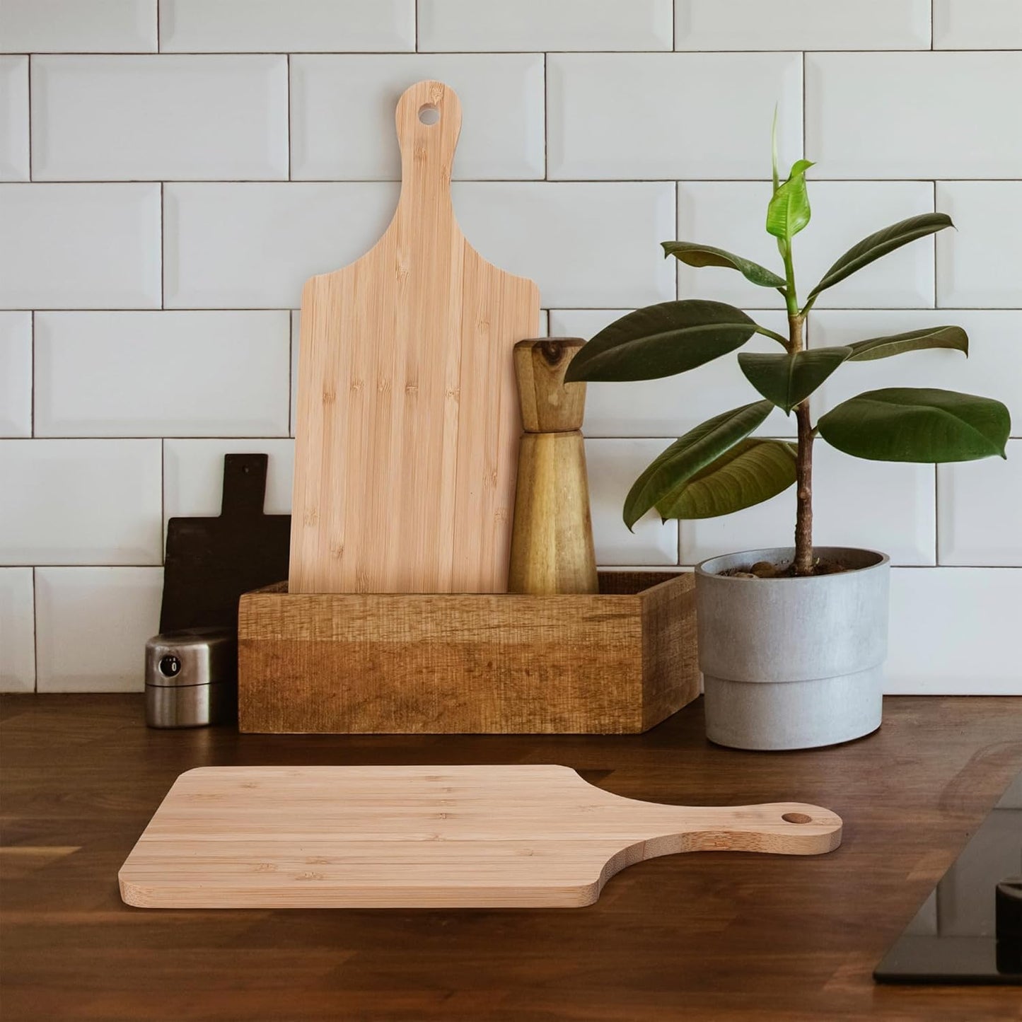 WILLOWDALE 10pcs Wood Cutting Boards for Kitchen, 10" Round Charcuterie Boards Wood Serving Board for Pizza, Cheese, Dessert, Wooden Cutting Board with Handle Fruit Vegetable Bamboo Cutting Board Set