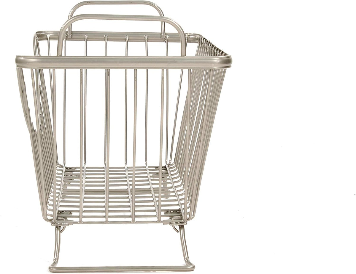 Spectrum Ashley Large Stackable Wire Baskets for Pantry & Kitchen Counter Organizer, Stacking Fruit Basket Wire Bin with Raised Feet & Handles for Vegetable Fruit Potato Onion Storage, Satin Nickel