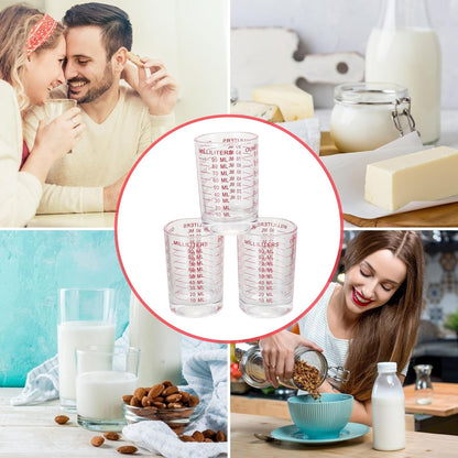Alipis 3 Pieces 90ml Glass Measuring Cups with Red Scale, Baking Measuring Jug Set for Kitchen, Home Graduated Cups for Milk, Coffee, and Liquid Ingredients