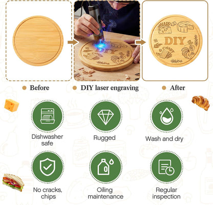 Nuenen 50 Pcs Mini Wooden Charcuterie Board Bulk, Small Wood Cutting Board for Crafts Laser Engraving with Knives Organza Bags Wedding Baby Shower Favors Gift (Square,Bamboo Color)