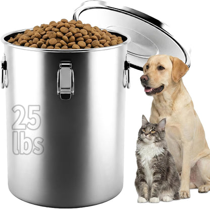 304 Stainless Steel Dog Food Storage Container, 25LB/30LB Airtight Pet Food Container with Locking Lid & Silicone Seal, Large Metal Food Storage Bin for Dry Dog/Cat Food, Rice, Flour (25 LBS)