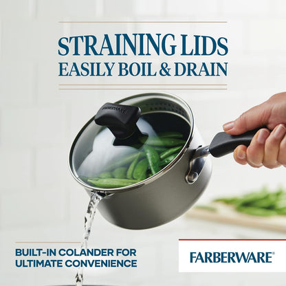 Farberware Cookstart DiamondMax Nonstick Straining Saucepan, 3-Quart, Black