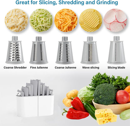 Rotary Cheese Grater hand crank 3 blades with Stronger Suction Base | Stainless Steel Blades for Fruits, Vegetables, Nuts. Dishwasher Safe & Easy to Clean, Transparent Black & Blue