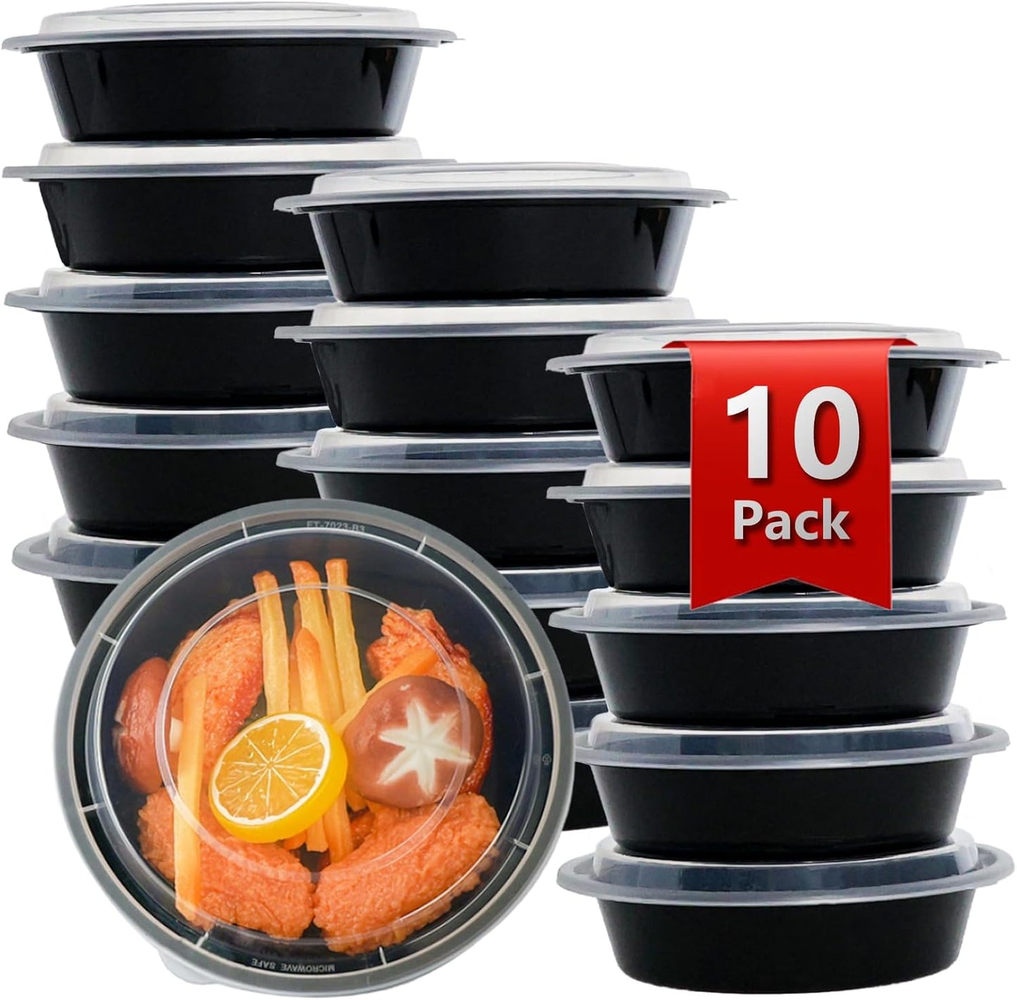 Meal Prep Containers Reusable 10 Pack-28 oz Food Storage Containers with Lids To Go Food Containers Takeout, Microwave Dishwasher Freezer Safe, Stackable, BPA Free, Plastic (Black)