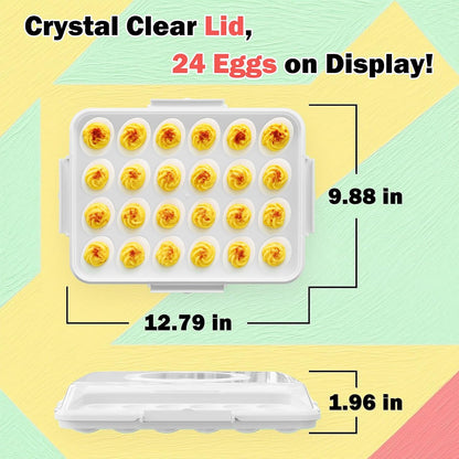 Deviled Egg Containers with Lid - Reusable Platter 2 Pack 48 Count Storage Tray with Handle for Potlucks, Tea Parties, Party, Thanksgiving, Picnics, Refrigerator, Christmas, Easter, Brunches (Blue)