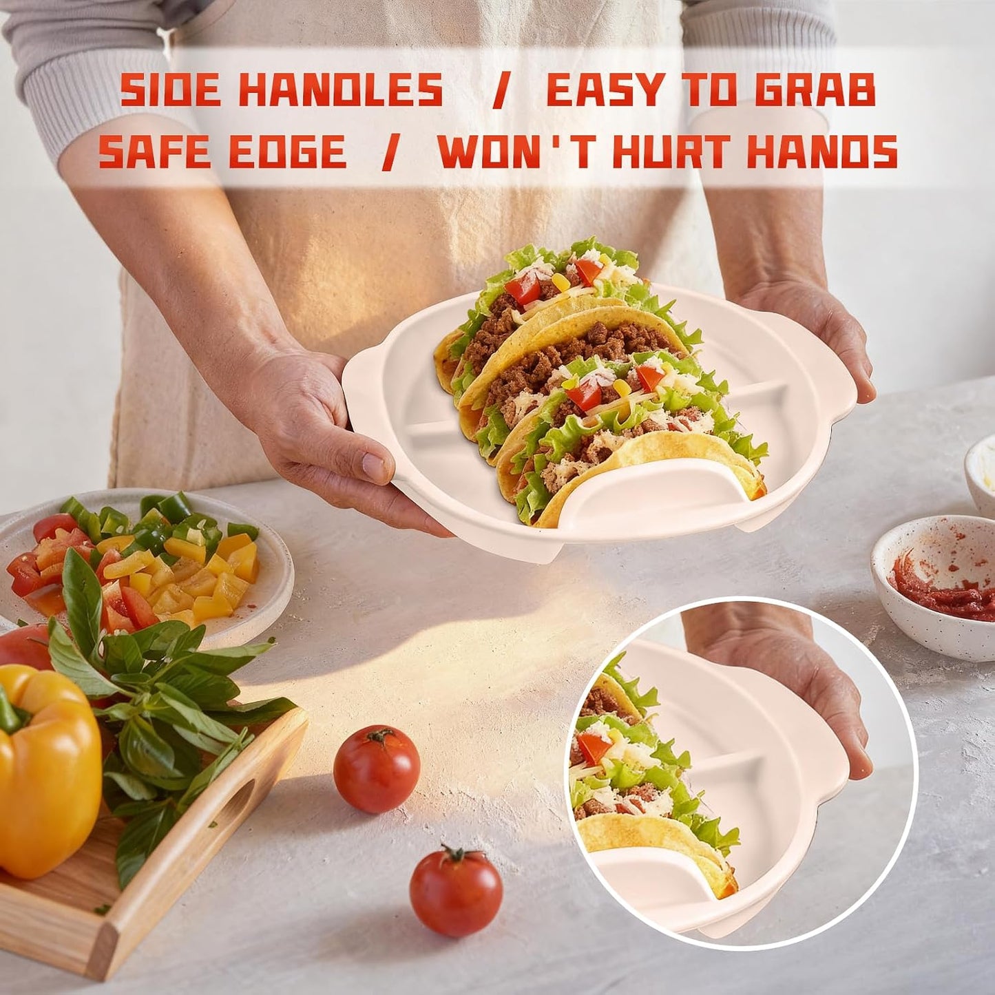 Aolin Silicone Taco Plates Set of 2, 9.8 Inch Reusable Taco Holder with Dividers - Fits Both Soft & Hard Shell Tacos, Microwave & Dishwasher Safe, Ideal Taco Serving Tray for Taco Nights & Parties