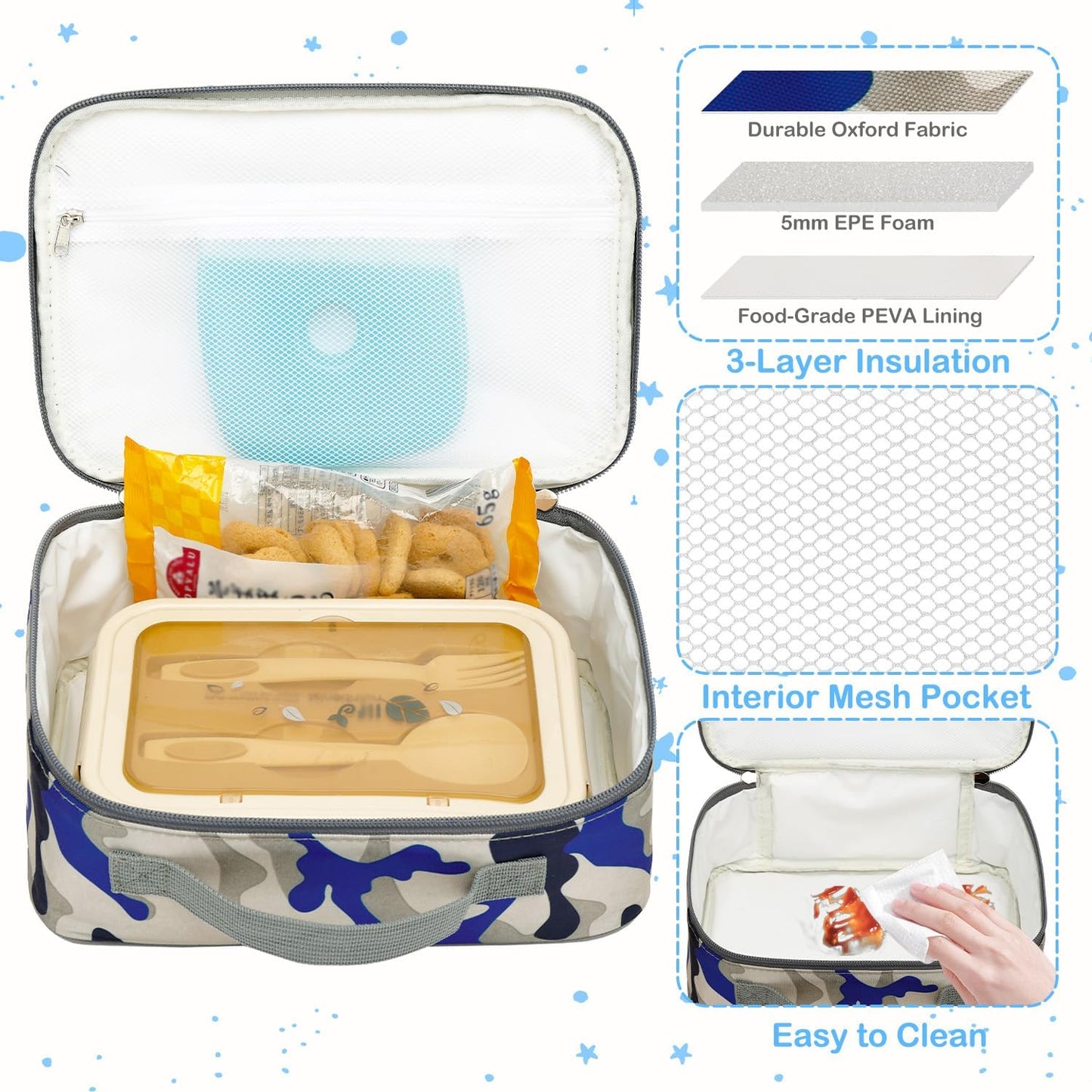 FlowFly Kids Lunch box Insulated Soft Bag Mini Cooler Back to School Thermal Meal Tote Kit for Girls, Boys, Black