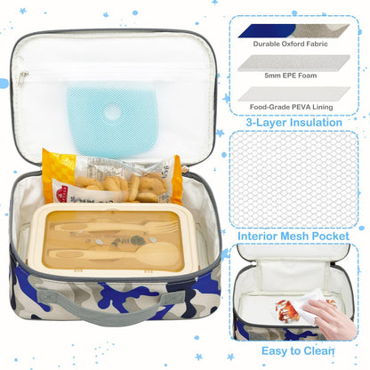 FlowFly Kids Lunch box Insulated Soft Bag Mini Cooler Back to School Thermal Meal Tote Kit for Girls, Boys, Black