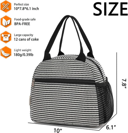 GYEUKHAM Lunch Bag Women, Lunch Box for Adult Men Kids Girls, Small Cute Lunchbox Tote Large Capacity Insulated Lunch Container Cooler for Work School Picnic Travel, Black White Stripes