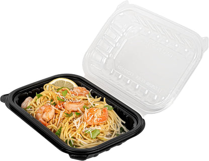 Thermo Tek 40 Ounce Clamshell Containers, 50 Disposable Take Out Boxes - 3 Compartments, Ventilated Lids, Black Plastic Meal Prep Containers, Microwavable, For Pasta Or Salads - Restaurantware