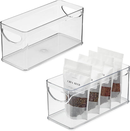 iDesign Narrow Pantry Bin with Handles for Kitchen Cabinets or Fridge, Set of 2, Clear, Made in USA