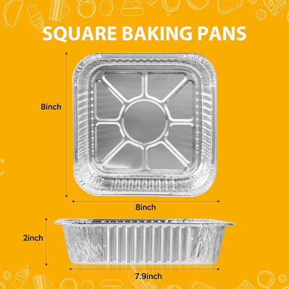 8"x8" Disposable Aluminum Foil Pans with lid - 20 Pack Square Baking Pans Disposable Food Containers with Lids Heavy Duty Tin Foil Pan for Baking Cake, Oven Cooking, Heating, Storing, Meal Prepping