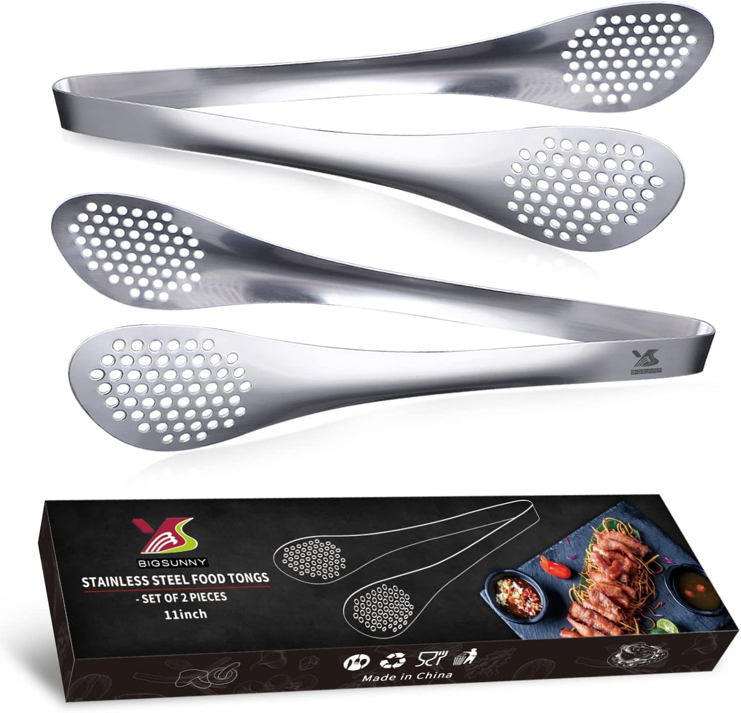 MSY BIGSUNNY Chef Kitchen Tongs Stainless Steel Food Serving Tongs Set Buffet tongs (silver 7" 9" & 11", 3 pack)