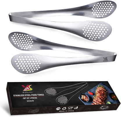 MSY BIGSUNNY Chef Kitchen Tongs Stainless Steel Food Serving Tongs Set Buffet tongs (silver 7" 9" & 11", 3 pack)