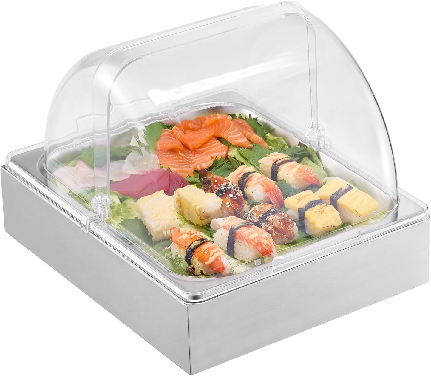 VEVOR Chilled Condiment Server Caddy, 5 Compartment Ice Cooled Serving Container, Plastic Fruit Garnish Tray Platter with Lid, for Taco Salad Bar Accessories, Party Home Restaurant Supplies