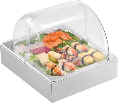 VEVOR Chilled Condiment Server Caddy, 5 Compartment Ice Cooled Serving Container, Plastic Fruit Garnish Tray Platter with Lid, for Taco Salad Bar Accessories, Party Home Restaurant Supplies