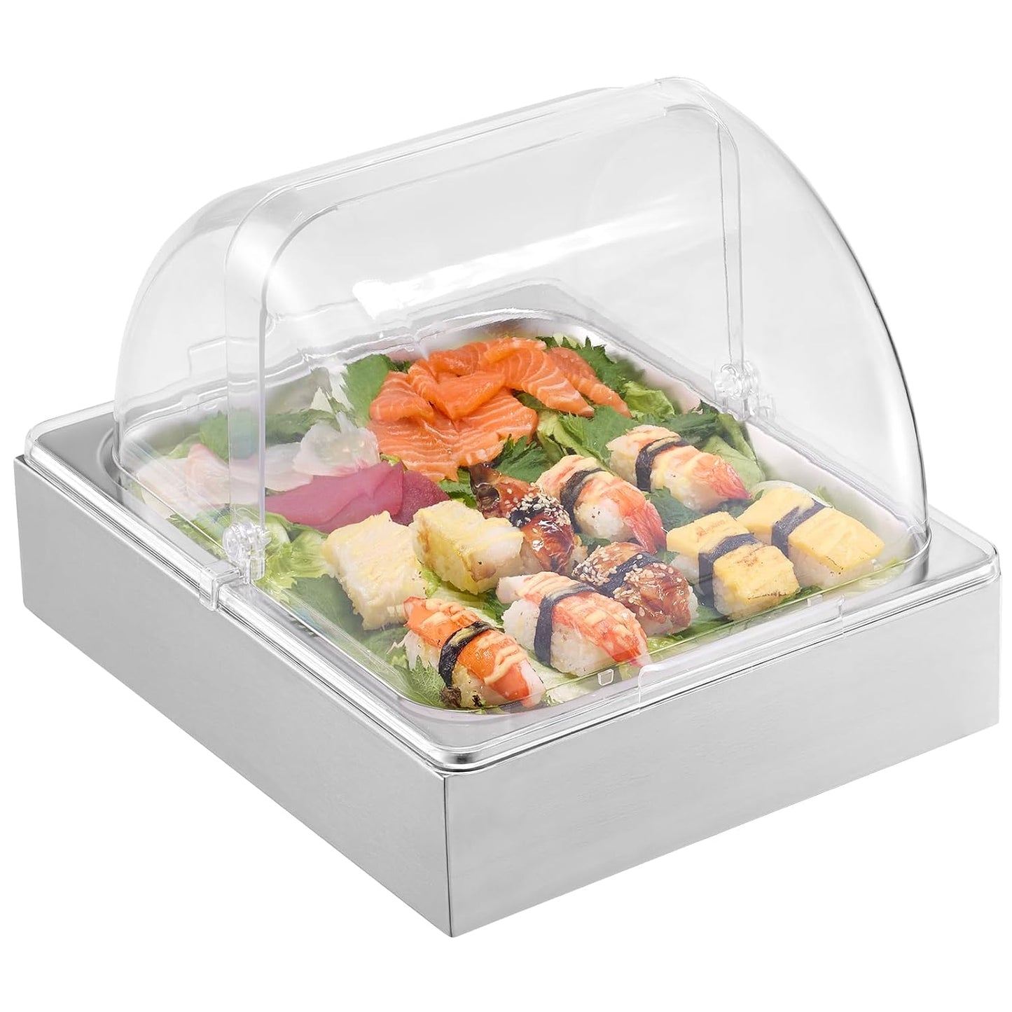 VEVOR Chilled Condiment Server, 4 Compartment Ice Cooled Condiment Serving Container, Chilled Garnish Tray Bar Caddy with Lid, for Bartending & Serving Taco, Salad, Fruit, Home & Restaurant Supplies