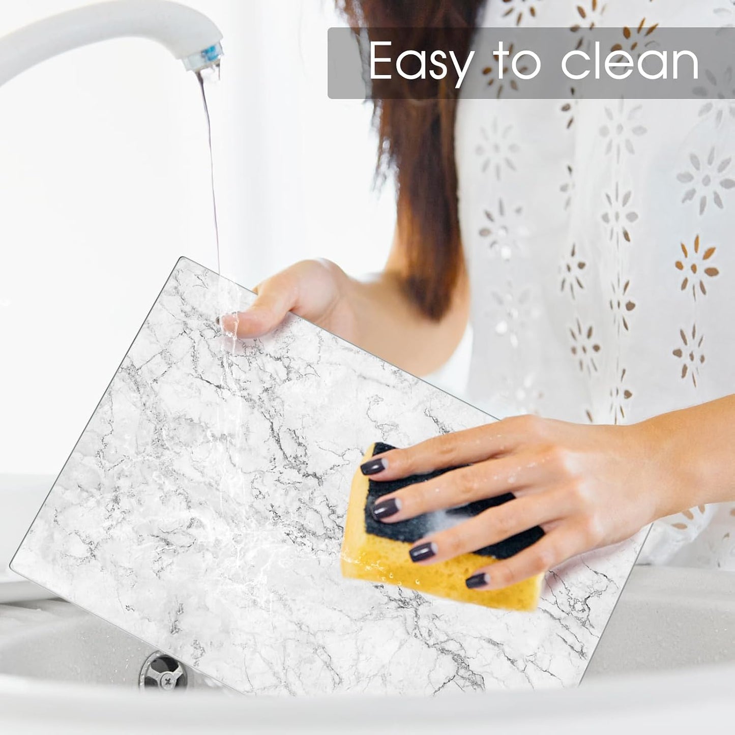 JAMBALAY Tempered Glass Cutting Boards for Kitchen, Clear Glass Cutting Board Set, 12"x16" & 8"x12" Cutting Boards with Non Slip Foot, Heat and Scratch Resistant, Shatterproof