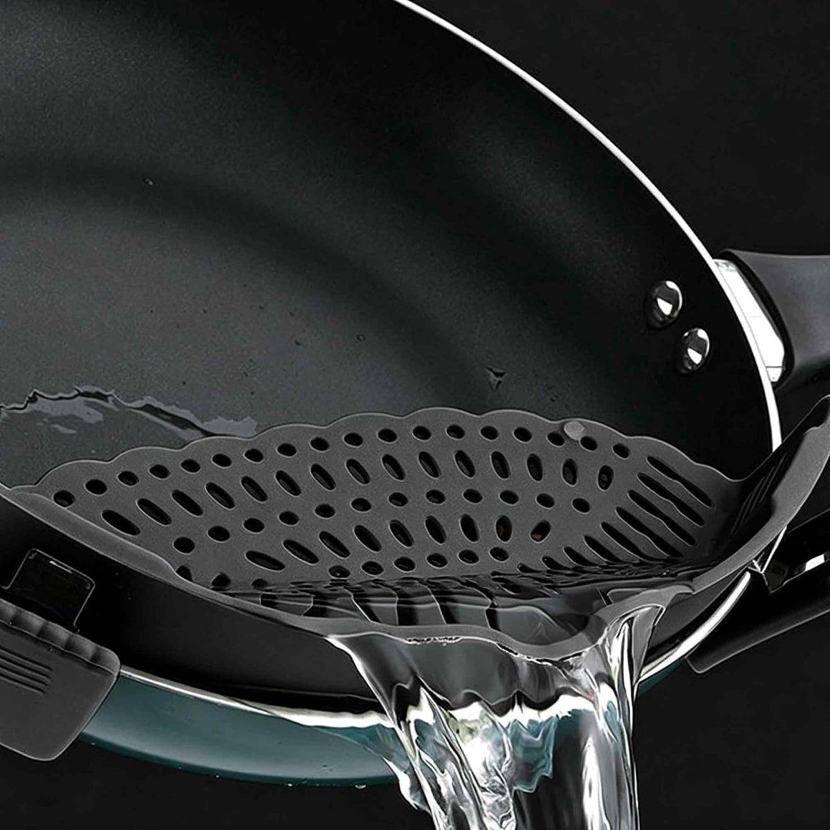 Blue Silicone Clip On Strainer, Universal Pot Colander for Draining Pasta, Vegetables and Kitchen Cooking