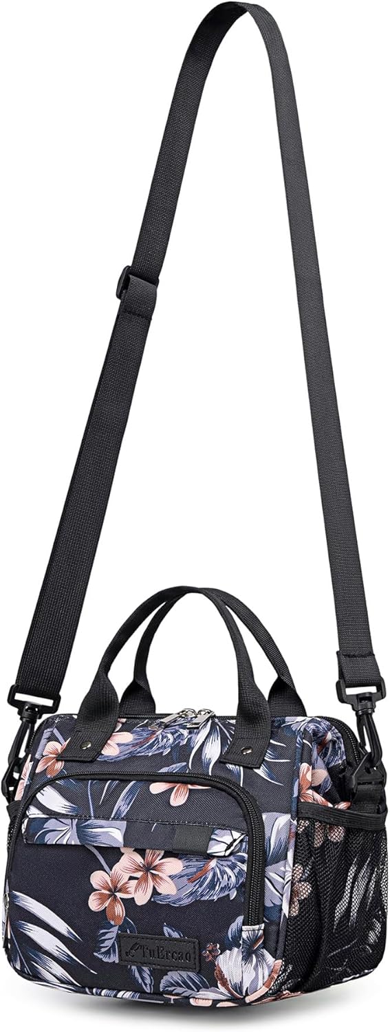 TuErCao Small Lunch Bag Lightweight Insulated Lunch Box for Women Work Portable Soft Cooler for Picnic Travel Road Trips, Loncheras para Mujer, Black