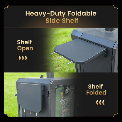 QuliMetal Folding Front Shelf for Traeger Pro 34, Texas Elite 34, Century 885 and Eastwood 34, 37" x 12" Heavy-Duty Grill Prep Table with Cutting Board, Stainless Steel Basin, Lid and 5 Hooks