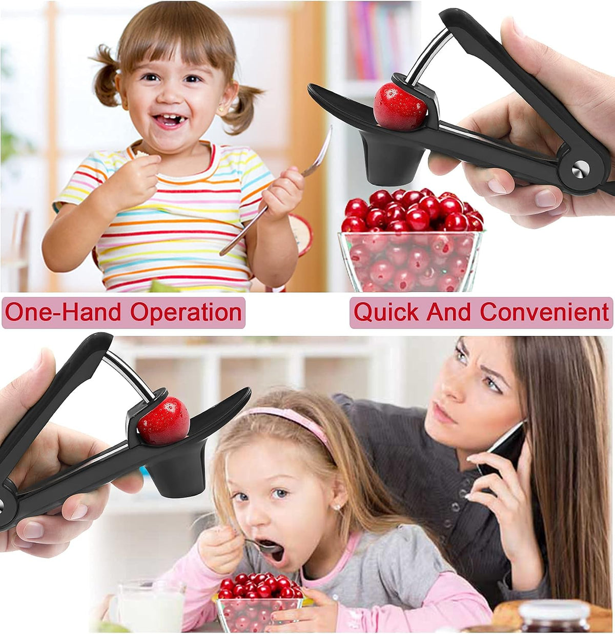 Cherry Pitter Tool,Cherry Pitter Cherry Stone Remover Tool for Making Cherry Jam Cherries Corer Pitter Tool，Cherry Pitter Olive Pitter with Space-Saving Lock Design, Black