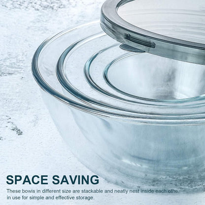 M MCIRCO Glass Mixing Bowls with Lids, 4 Packs Glass Bowl Set, Nesting Bowls for Meal Prep, Food Storage, Bowls For Cooking, Baking, BPA-Free, 0.8/1.7/1.6/2.9/4.8 Qt