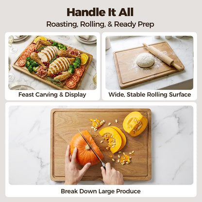 Acacia Wood Cutting Board for Kitchen, Set of 3 - Durable Thick Chopping Boards with Juice Grooves & Handles for Prep & Serving, Impressive Gift for Housewarming, Christmas, and Home Chefs
