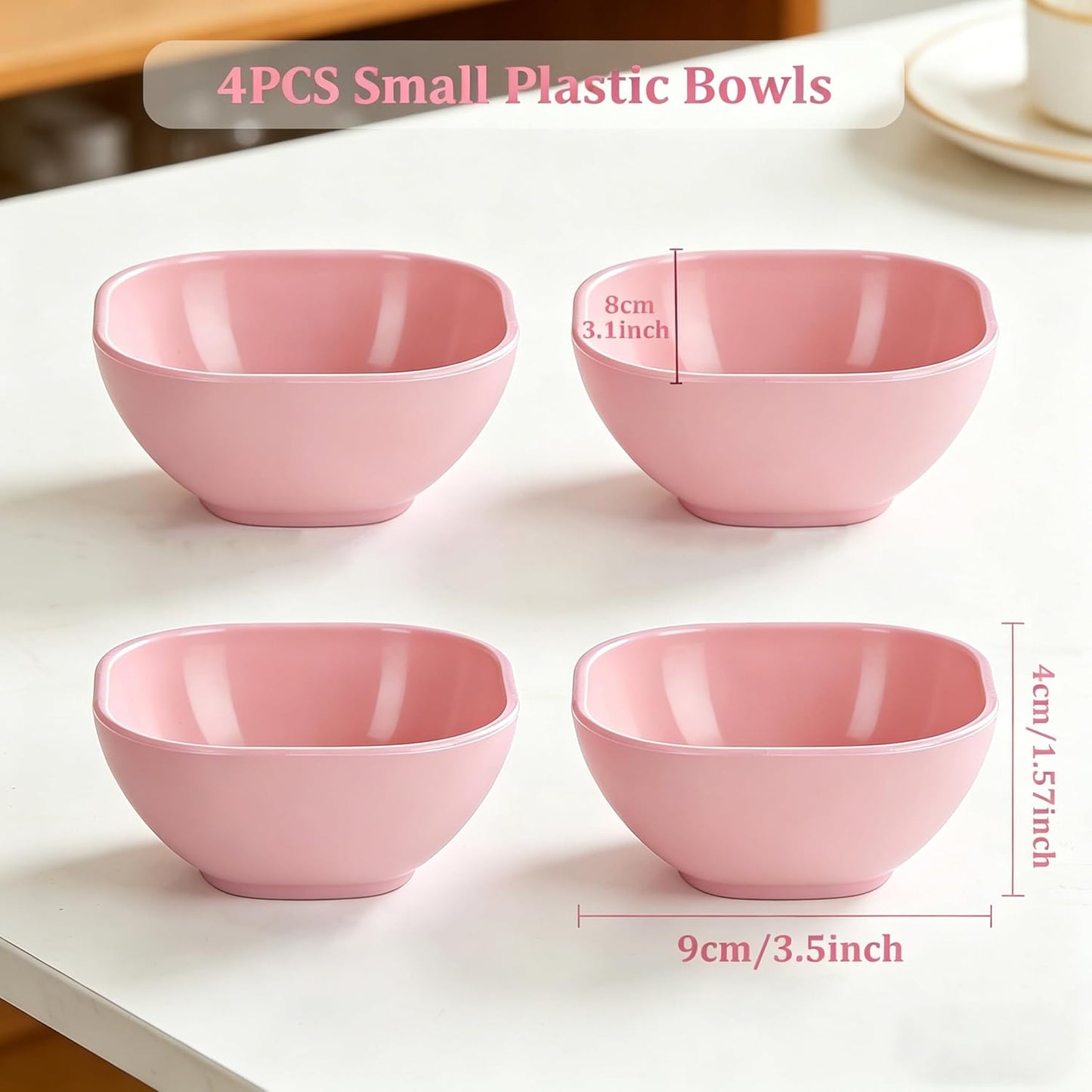 4 Piece Dipping Bowls Set, Small Spice Bowls for Sauce, Soy Sauce Dishes for Sushi, Dessert & Snack Portion Control, Dishwasher Safe Prep Bowls for BBQ Baking, 60ml (2 oz), PP Plastic, Pink