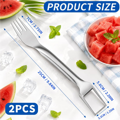 2 Pcs Watermelon Fork Slicer Cutter, 2-in-1 Watermelon Fork Slicer Cutter Set，Watermelon Cutter, Fruit Forks Slicer for Home Party Camping Kitchen Gadget