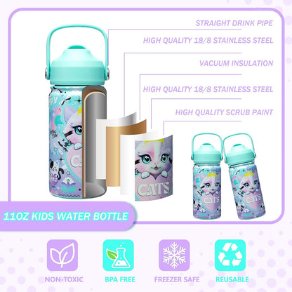 Kids Bento Lunch Box with 6 Compartments Girls Lunch Box with Lunch Bag,Stainless Steel Water Bottle,Ice Pack & Utensils Set,Birthday Gifts for Ages 3-12 Back to School Toddler Girls