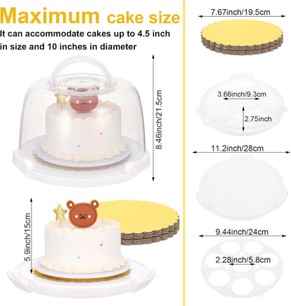 8 Inch Cake Carrier with Lid and Handle Plastic Cupcake Carrier Holder with 10 Golden Boards and Insulated Bag 8-Inch Round Cake Container