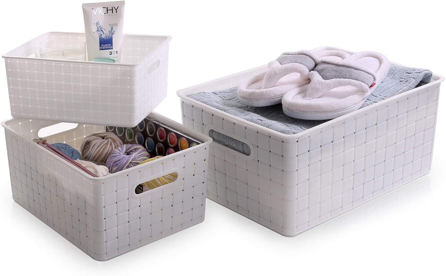 BINO | Plastic Storage Baskets Large - Black | THE STABLE COLLECTION | Multi-Use Storage | Rectangular Cabinet Organizer | Baskets For Organizing with Handles | Home Office Organization and Storage