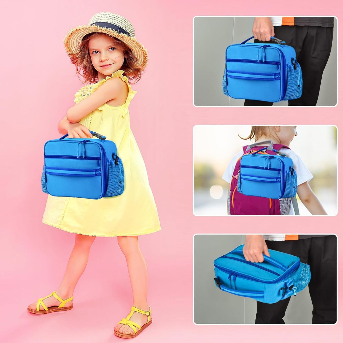 Cerbonny Kids Lunch Box, Insulated Lunch Bag for Girls and Boys, Durable Polyester with PEVA Lining, Adjustable Shoulder Strap, 10.8"L x 4"W x 8.8"H, 5 Pockets